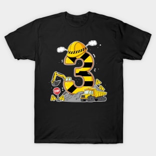 Kids Three 3rd Birthday Construction 3yr Boy 3 Years Old Boys T-Shirt